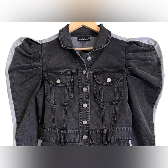 ATHINA Maximalist Puff Sleeves Y2K Retro Festival Two-Tone Denim Dress Sz M NWT - Picture 2 of 10